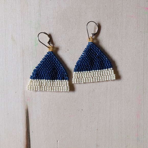 HANDMADE GLASS EARRINGS | Beehive Small Batch Handwoven Earrings in Moonbeam - Picture 3 of 5